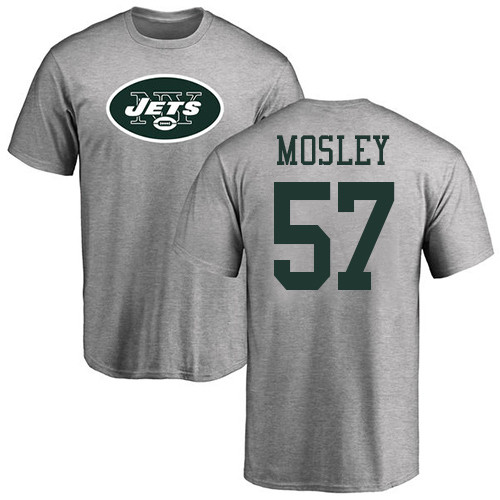 New York Jets Men Ash C.J. Mosley Name and Number Logo NFL Football #57 T Shirt->new york jets->NFL Jersey